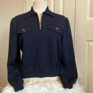 St. John Collection by Marie Gray Zip Navy Cropped Knit Jacket Size P (2)